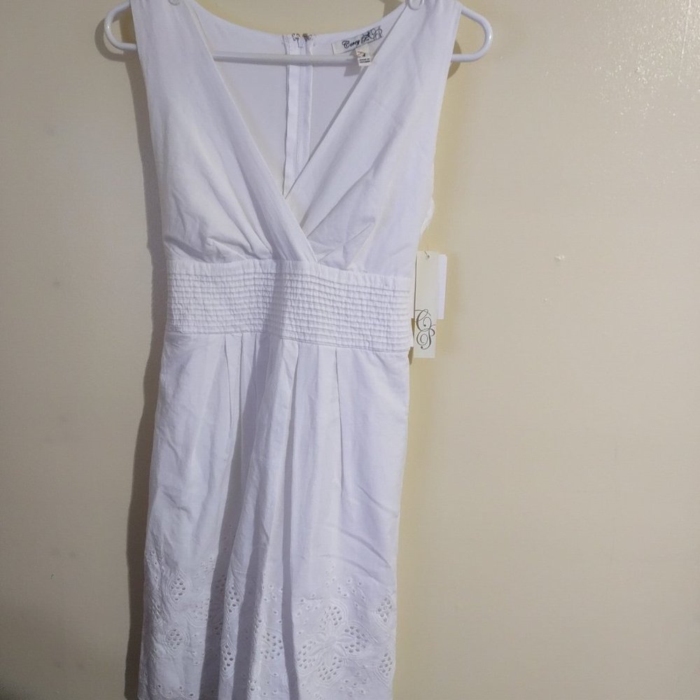 Corey P White Flower Lace Scalloped Sleeveless Sundress 4 NOS back tie zipper - Picture 2 of 11